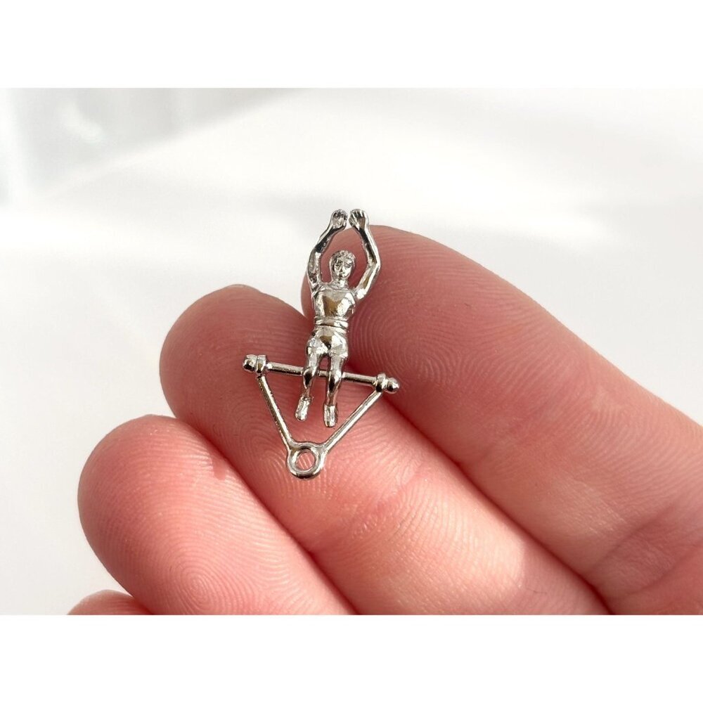 Gymnast | Acrobatic Man Silver Toned Teeny Tiny Figural Vintage Pendant | Charm - Picture 5 of 11